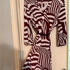 Banana Republic Red and White Wrap Dress with Bishop Sleeves